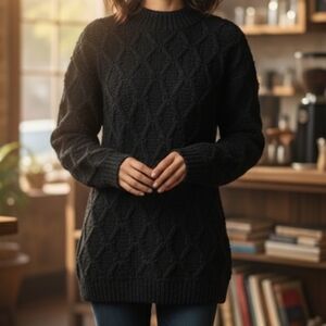 Scotch & Soda Amsterdam Womens Heavy Chunky Cable Knit Sweater Fisherman Black M